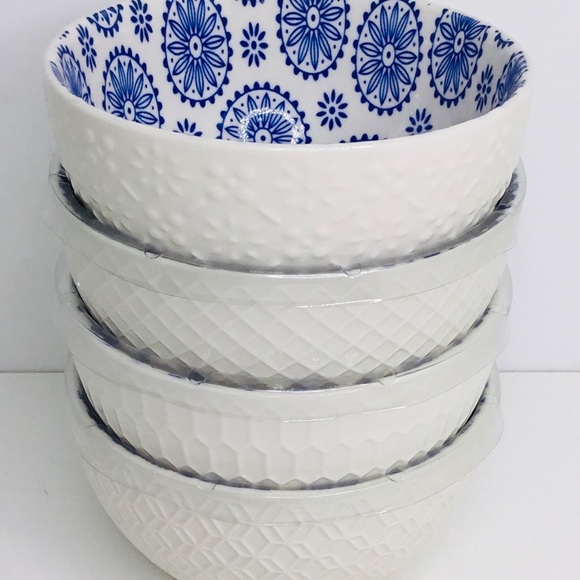 4 Signature International Shibori Tie Dye Cereal Bowls Blue White 5” - Picture 6 of 9